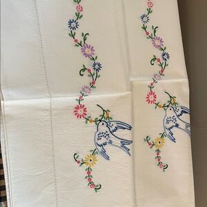 Floral Embroidered Pillow Cases with Birds